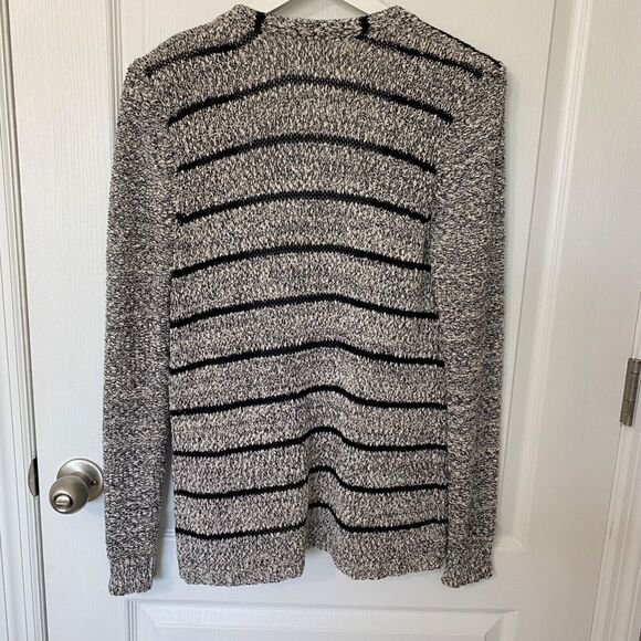 Lou & Grey Wm M Gray Black Striped Chunky Knit Open Front Cardigan Cozy Casual - Picture 2 of 8